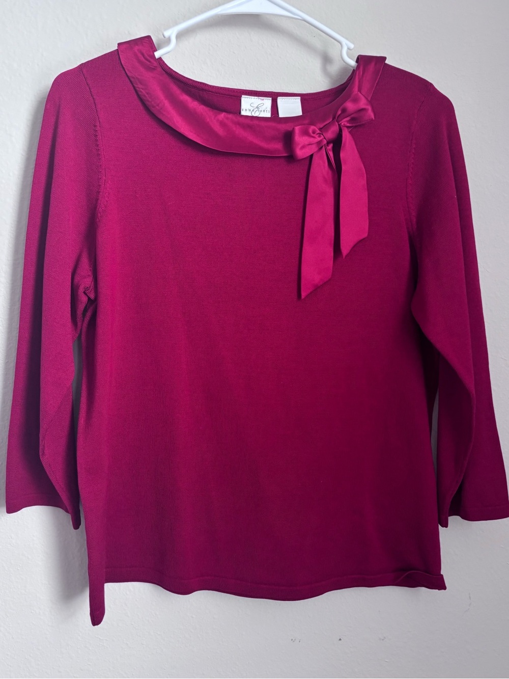 Vintage EMMA JAMES Red Top Sateen Bow Accent Lace Silk Blend